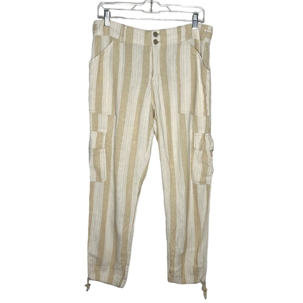 SANCTUARY x ANTHROPOLOGIE / tan cream white striped linen jogger pants / 27